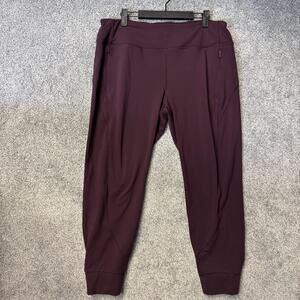 Athleta Rainier Jogger Pants Womens XL Maroon Fleece Lined Zip Pockets Stretch